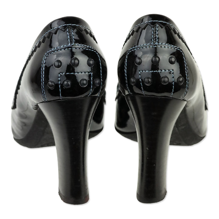 Tod's Navy Blue Patent Leather Gomma Penny Loafer Pumps