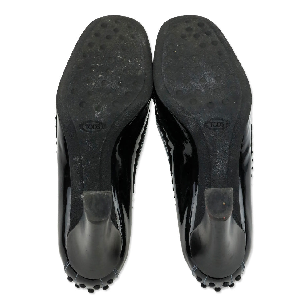 Tod's Navy Blue Patent Leather Gomma Penny Loafer Pumps