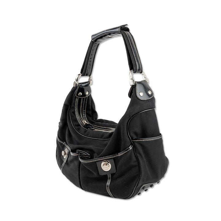 Tod's Nylon and Patent Leather Black Shoulder Bag