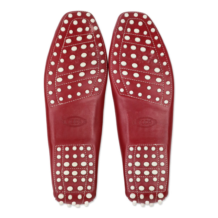 Tod's Red Brushed Leather Gommino Loafers