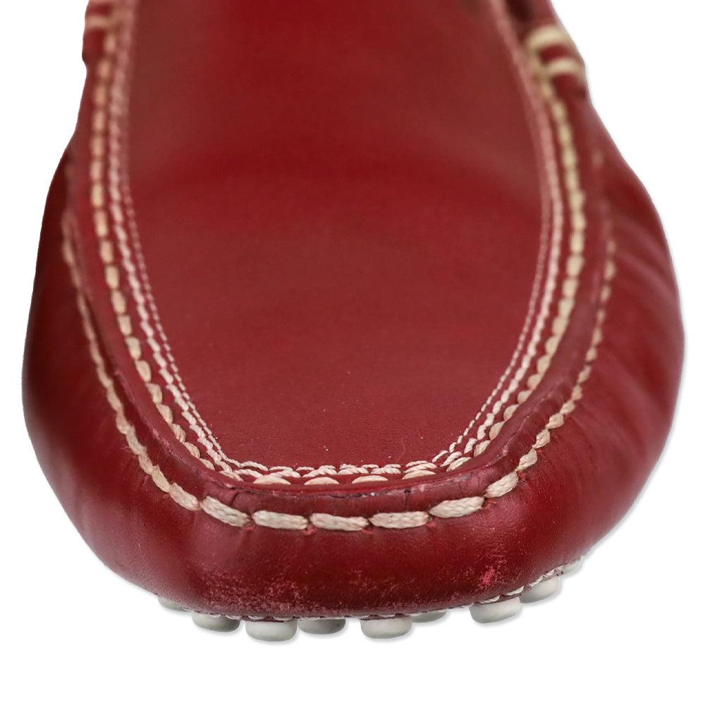 Tod's Red Brushed Leather Gommino Loafers