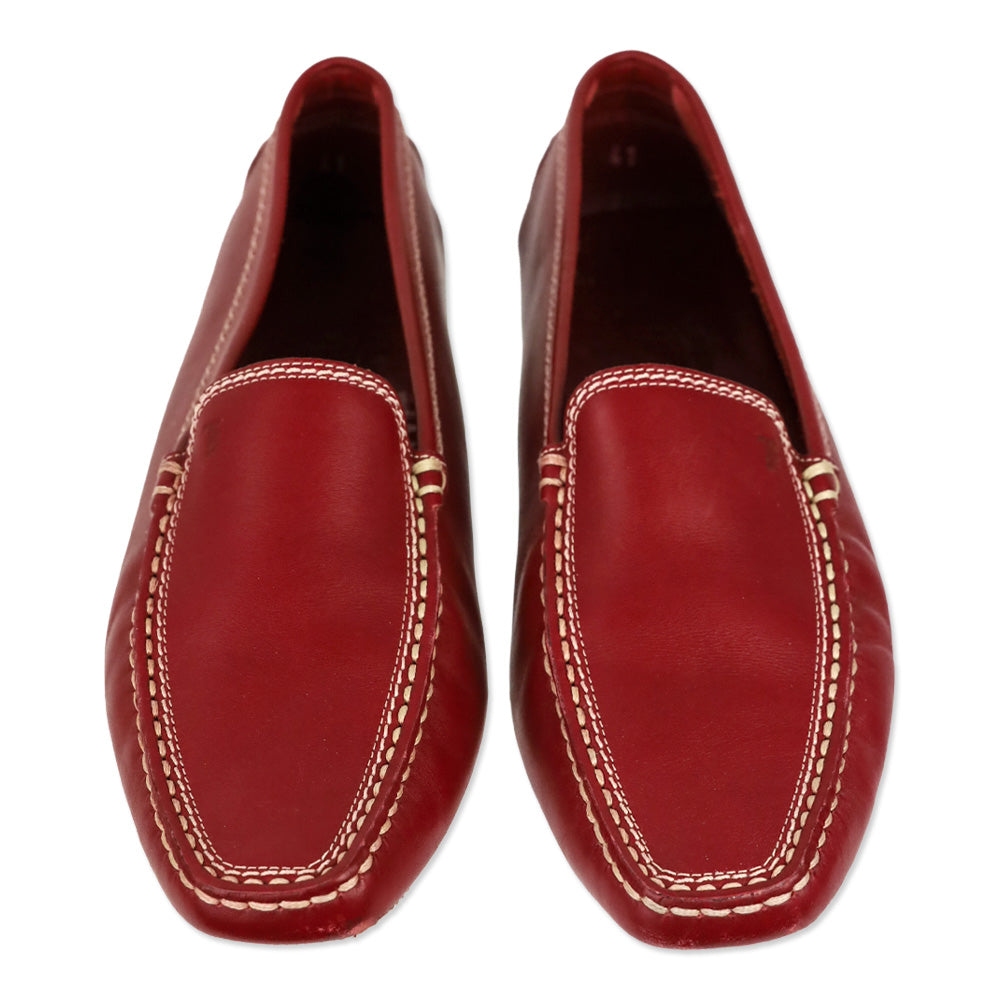Tod's Red Brushed Leather Gommino Loafers