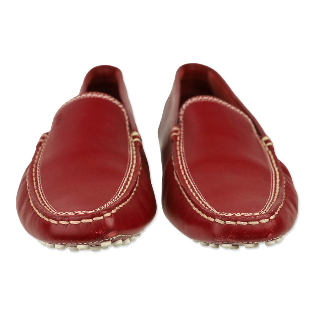 Tod's Red Brushed Leather Gommino Loafers
