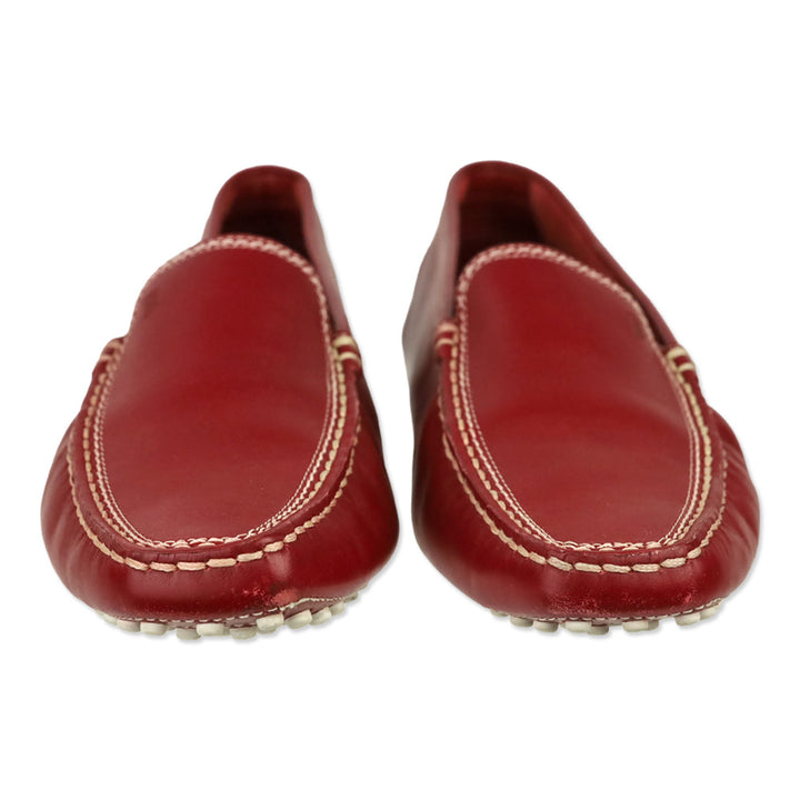 Tod's Red Brushed Leather Gommino Loafers