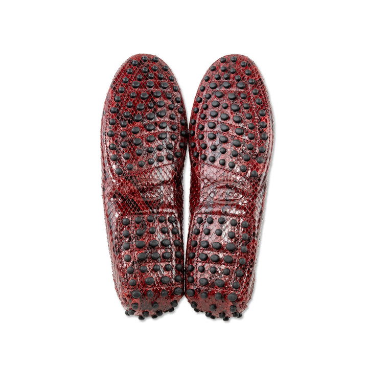 Tod's Red Snake Skin Driver Loafers