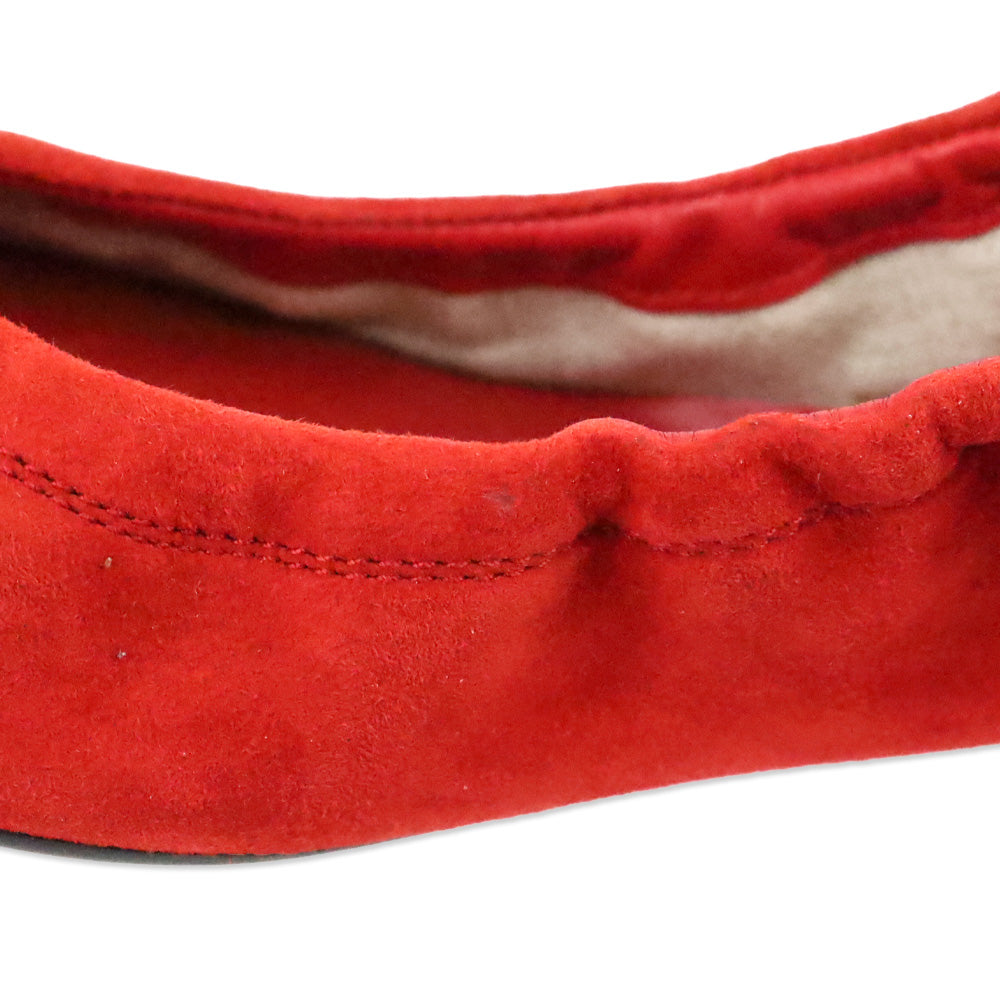 Tod's Red Suede and Black Patent Cap-Toe Buckle Elasticized Ballet Flats