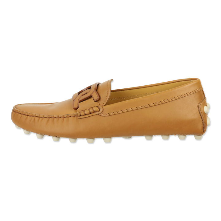 Tod's Tan Smooth Leather Chain Driving Loafers
