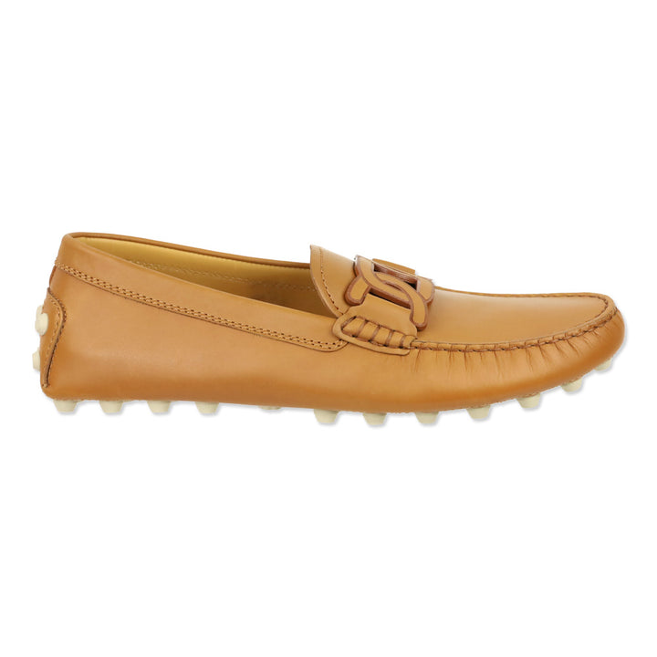 Tod's Tan Smooth Leather Chain Driving Loafers