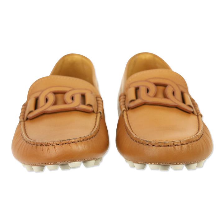 Tod's Tan Smooth Leather Chain Driving Loafers