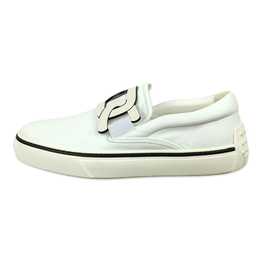 Tod's White Leather Chain Kate Slip-On Sneakers
