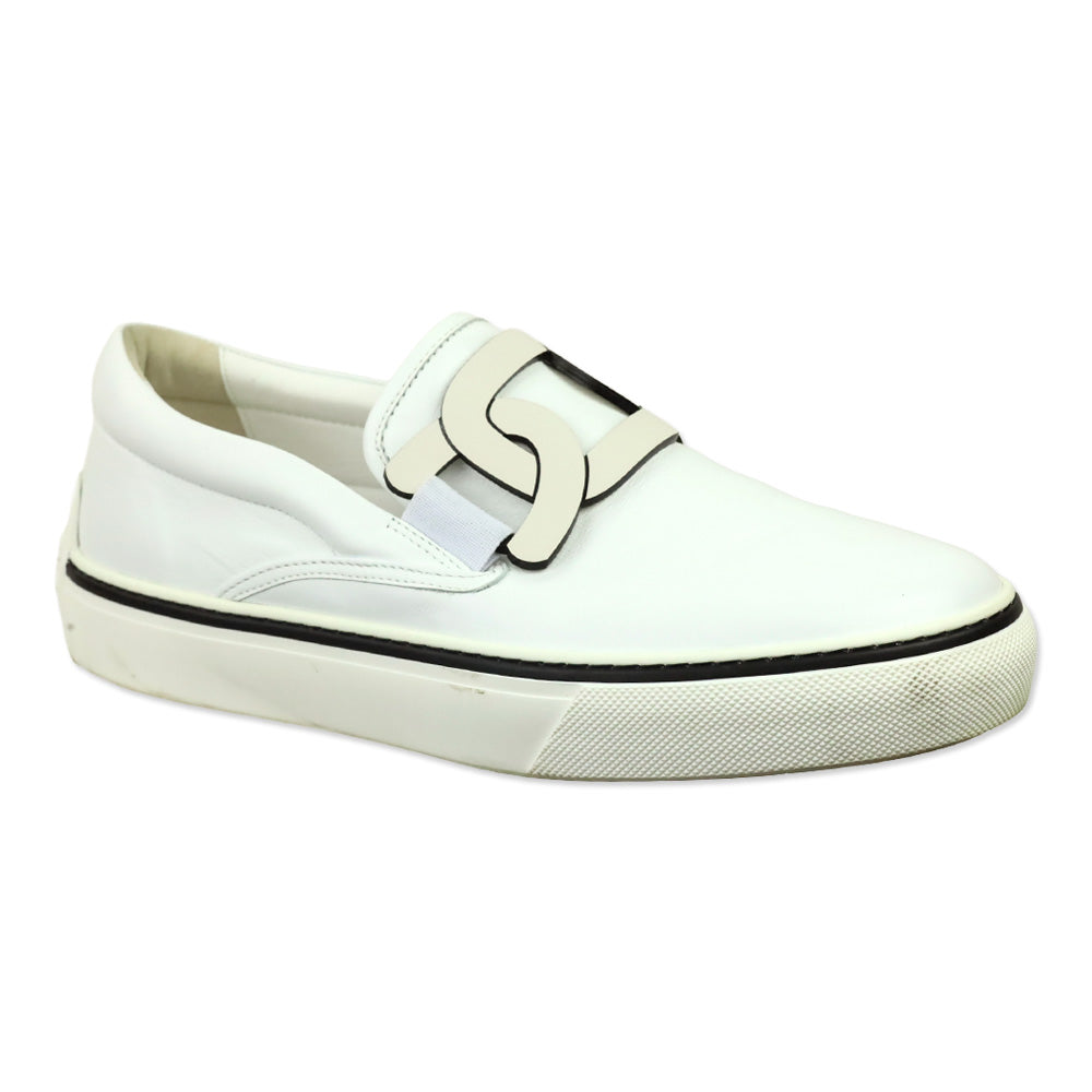 Tod's White Leather Chain Kate Slip-On Sneakers