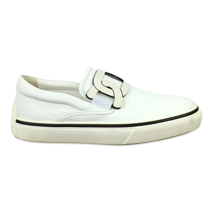 Tod's White Leather Chain Kate Slip-On Sneakers