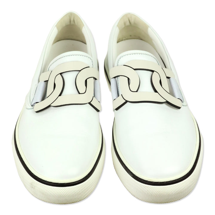 Tod's White Leather Chain Kate Slip-On Sneakers