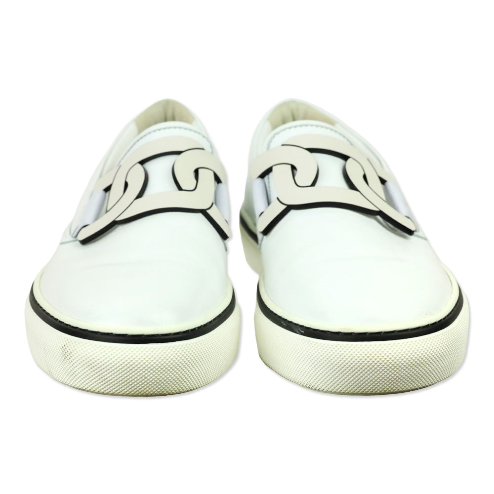 Tod's White Leather Chain Kate Slip-On Sneakers