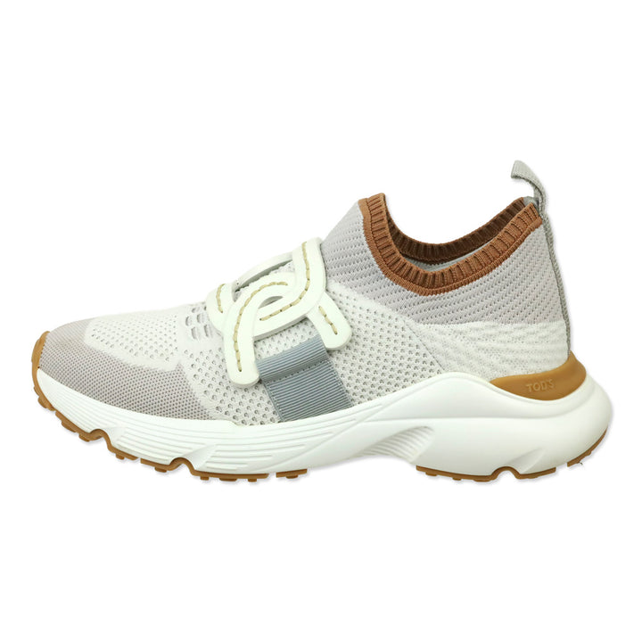 Tod's White/Grey/Brown Technical Fabric Chain Low-Top Kate Sneakers