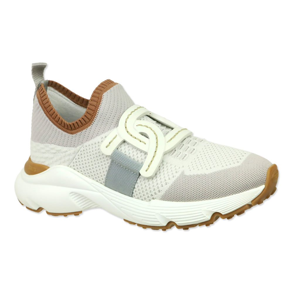 Tod's White/Grey/Brown Technical Fabric Chain Low-Top Kate Sneakers