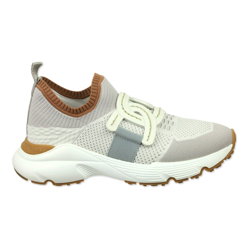 Tod's White/Grey/Brown Technical Fabric Chain Low-Top Kate Sneakers