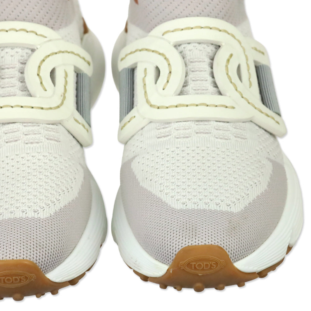 Tod's White/Grey/Brown Technical Fabric Chain Low-Top Kate Sneakers