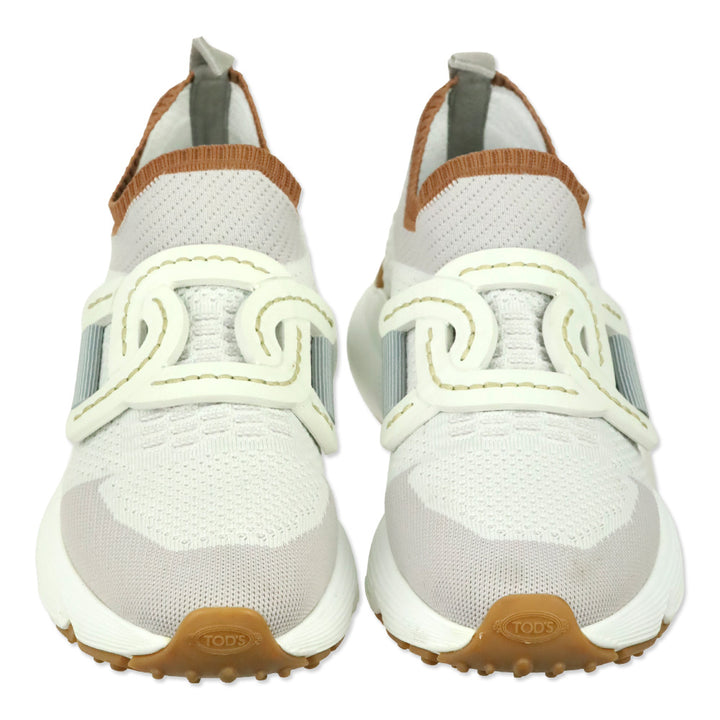 Tod's White/Grey/Brown Technical Fabric Chain Low-Top Kate Sneakers