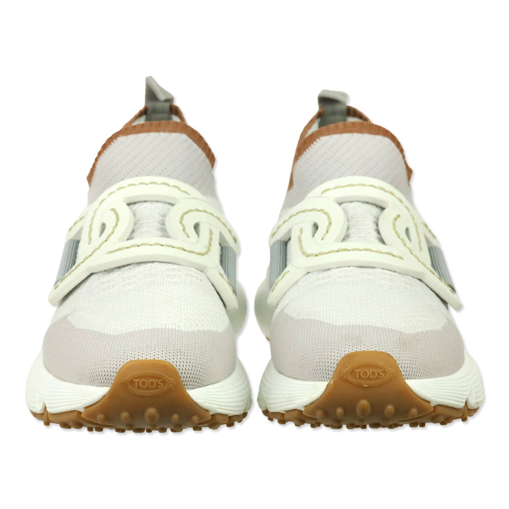 Tod's White/Grey/Brown Technical Fabric Chain Low-Top Kate Sneakers