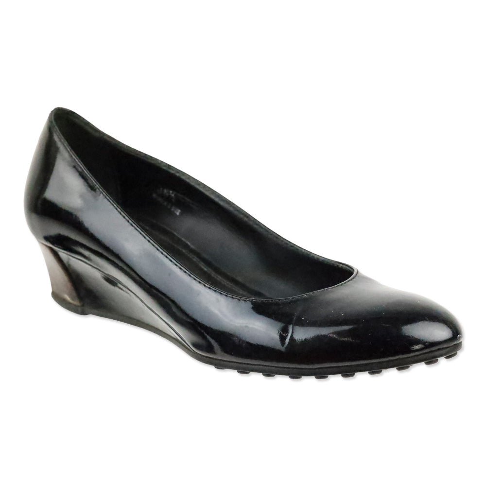 Tod's Zeppa Gomma Black Patent Leather Wedge Pump