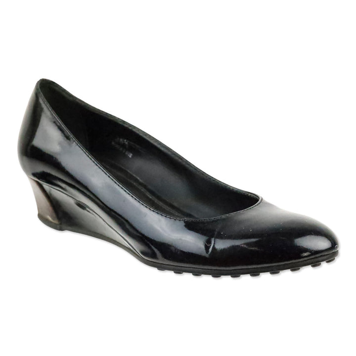 Tod's Zeppa Gomma Black Patent Leather Wedge Pump