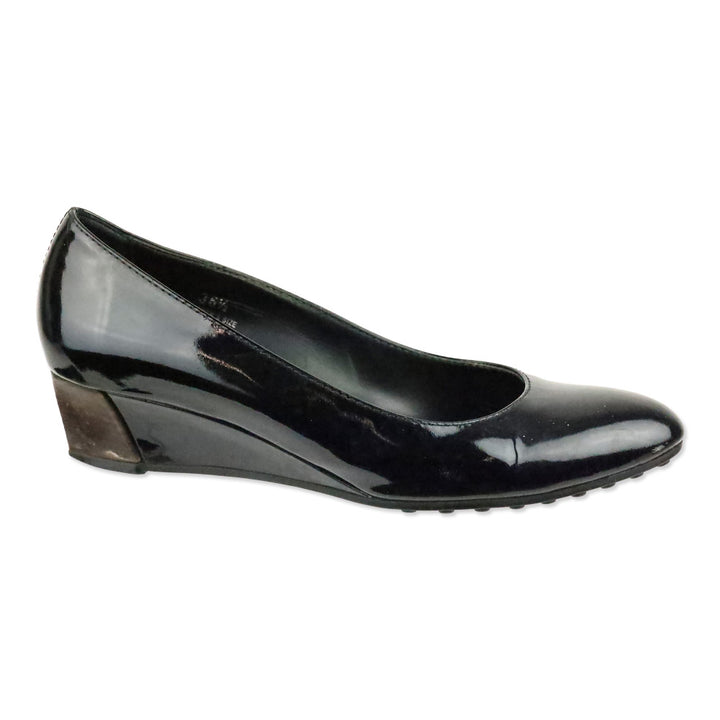 Tod's Zeppa Gomma Black Patent Leather Wedge Pump