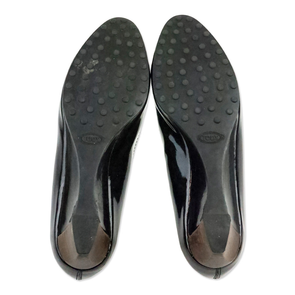 Tod's Zeppa Gomma Black Patent Leather Wedge Pump
