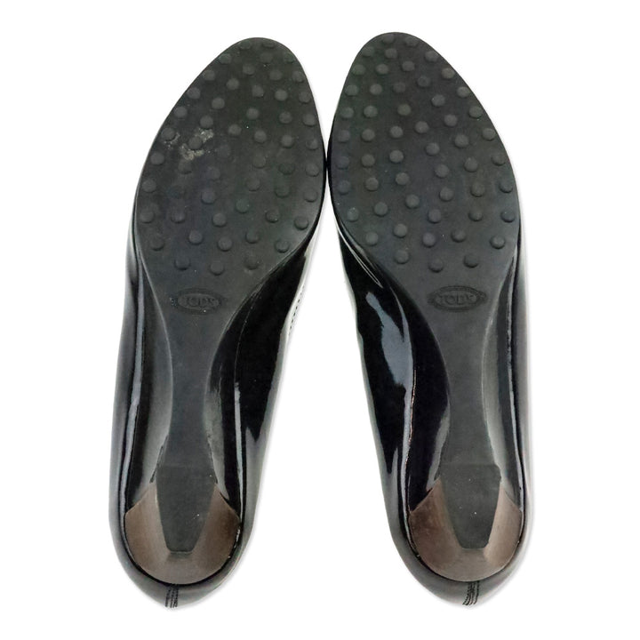 Tod's Zeppa Gomma Black Patent Leather Wedge Pump