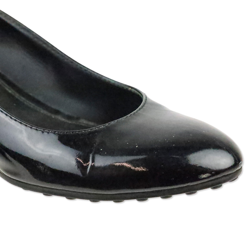Tod's Zeppa Gomma Black Patent Leather Wedge Pump