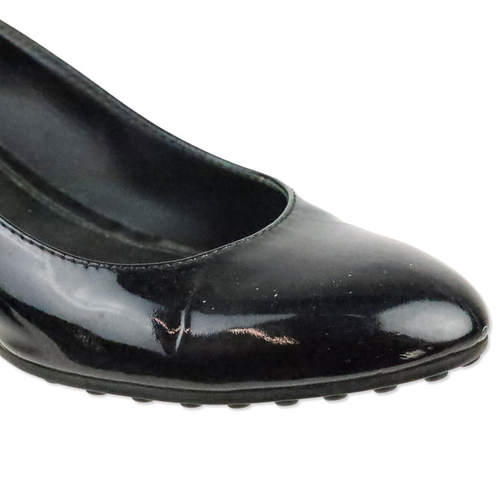 Tod's Zeppa Gomma Black Patent Leather Wedge Pump