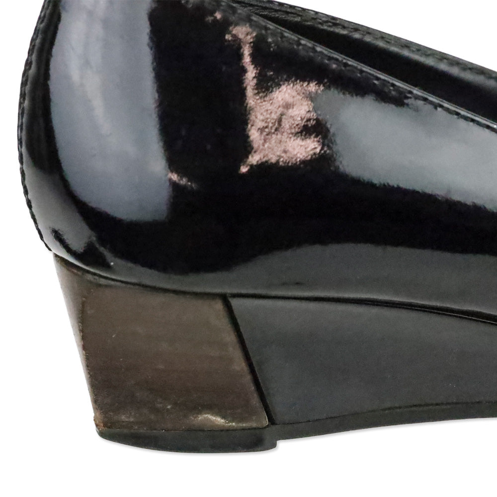 Tod's Zeppa Gomma Black Patent Leather Wedge Pump