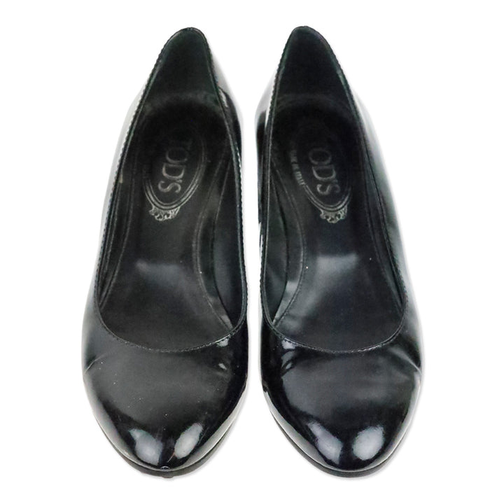 Tod's Zeppa Gomma Black Patent Leather Wedge Pump