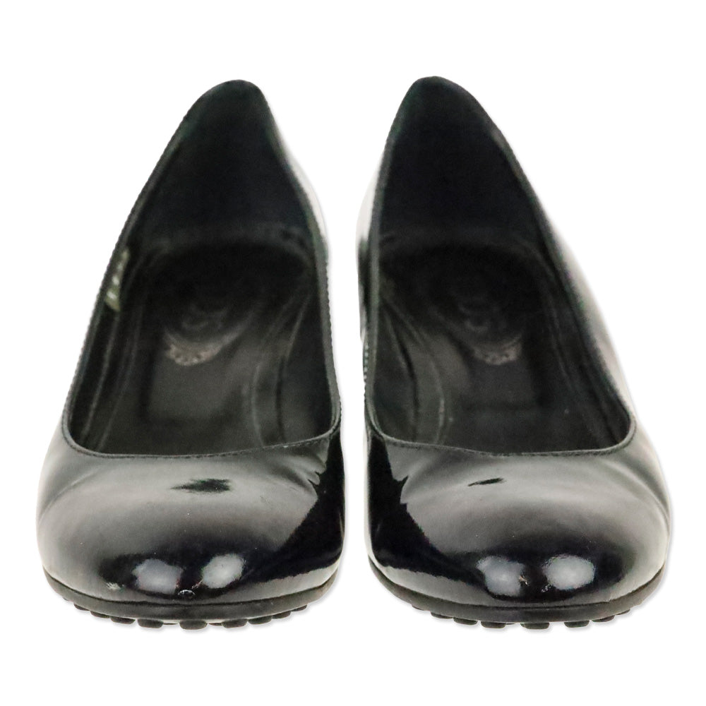 Tod's Zeppa Gomma Black Patent Leather Wedge Pump