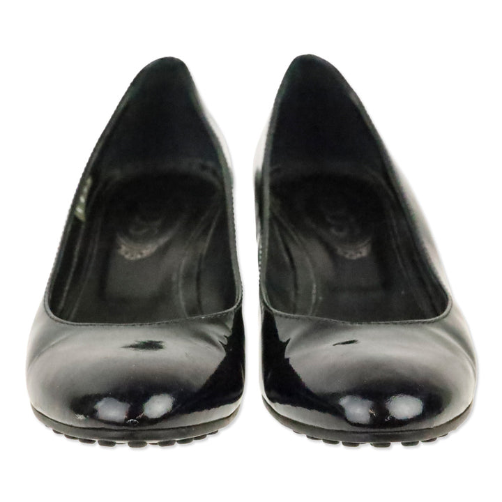 Tod's Zeppa Gomma Black Patent Leather Wedge Pump