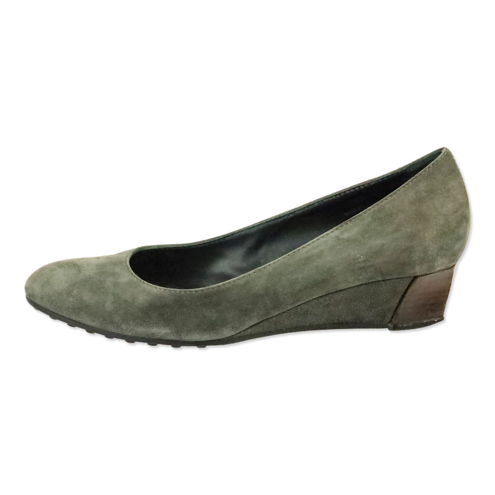 Tod's Zeppa Gomma Grey Suede Wedge Pump