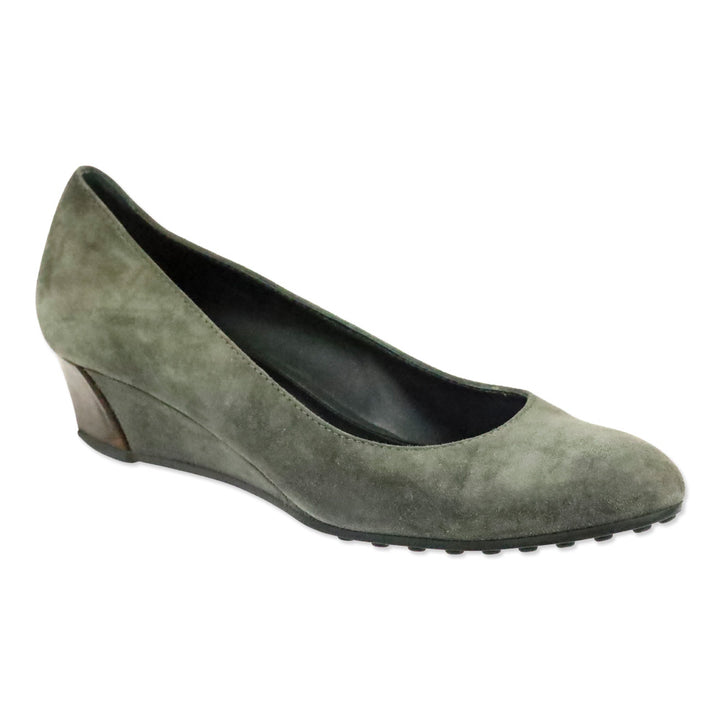 Tod's Zeppa Gomma Grey Suede Wedge Pump