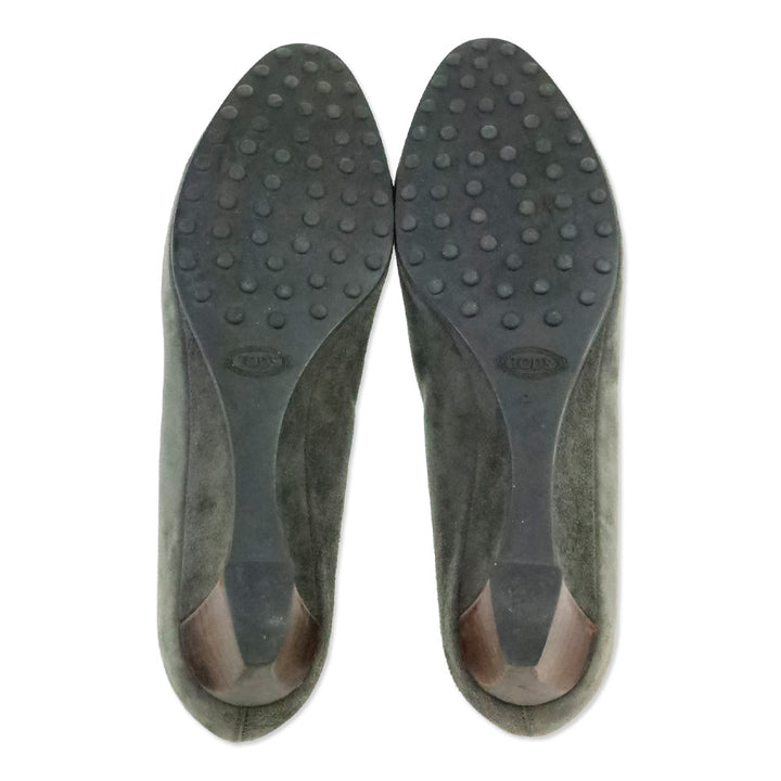 Tod's Zeppa Gomma Grey Suede Wedge Pump