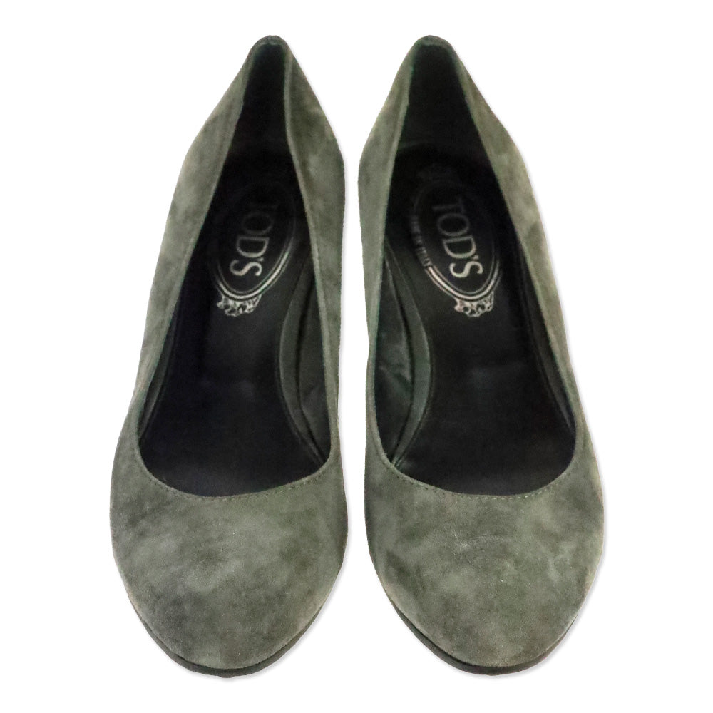 Tod's Zeppa Gomma Grey Suede Wedge Pump