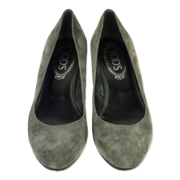 Tod's Zeppa Gomma Grey Suede Wedge Pump