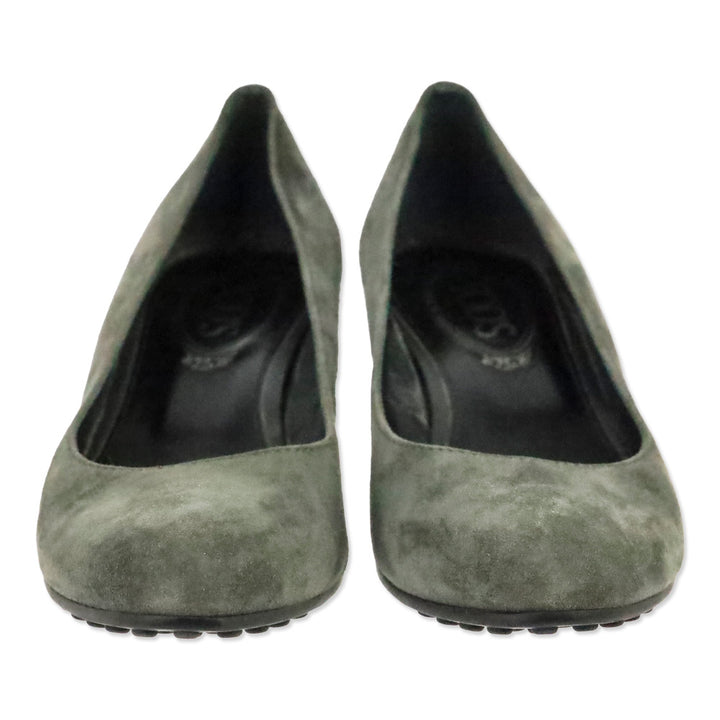 Tod's Zeppa Gomma Grey Suede Wedge Pump