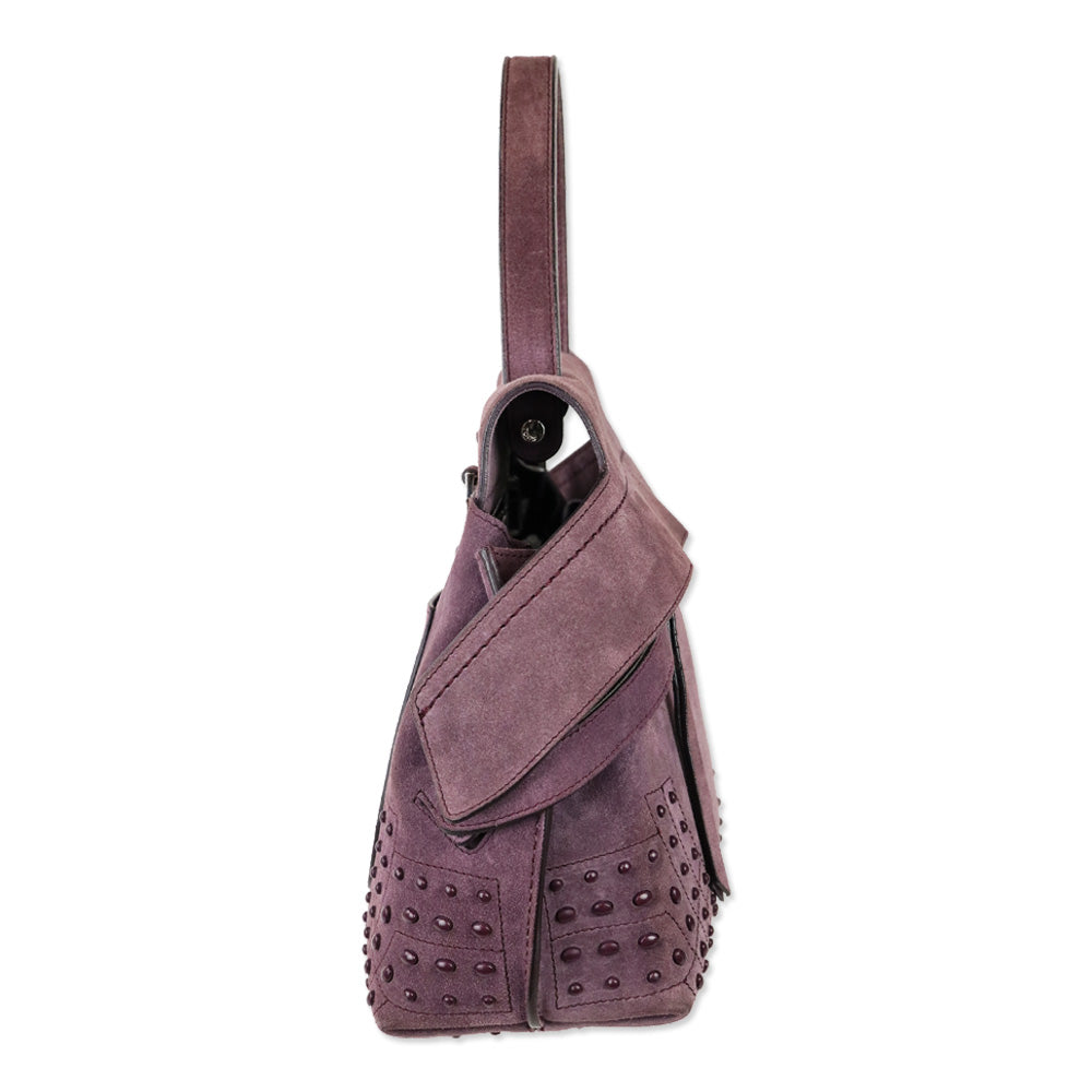 Tod's Purple Suede Studded Medium Wave Bag