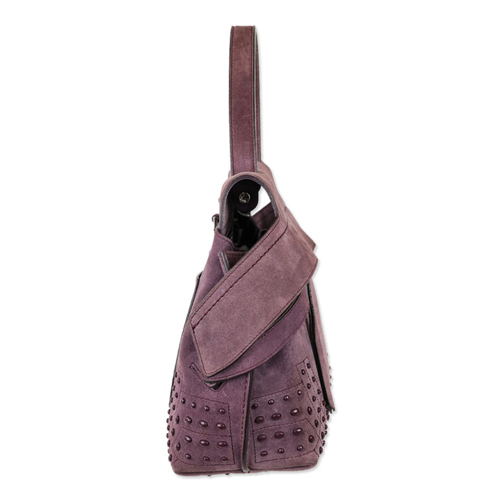 Tod's Purple Suede Studded Medium Wave Bag
