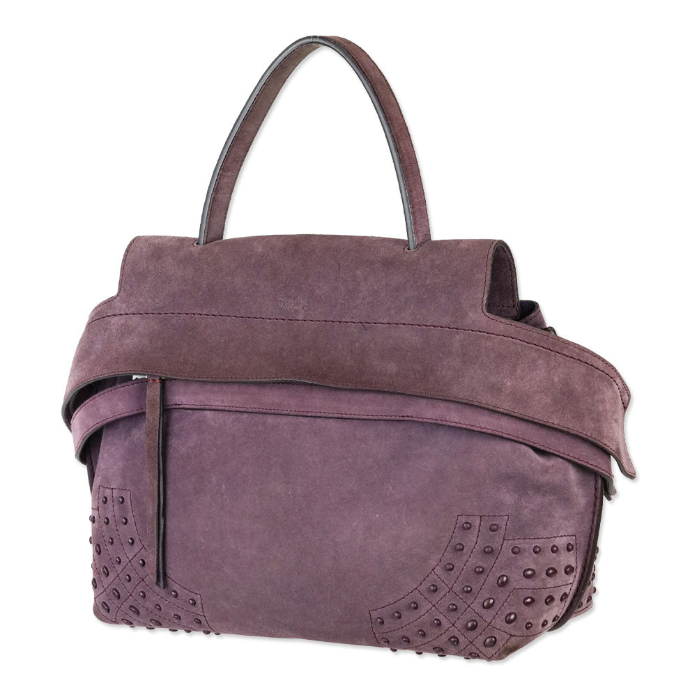 Tod's Purple Suede Studded Medium Wave Bag