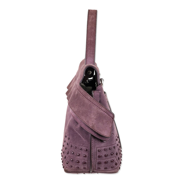 Tod's Purple Suede Studded Medium Wave Bag
