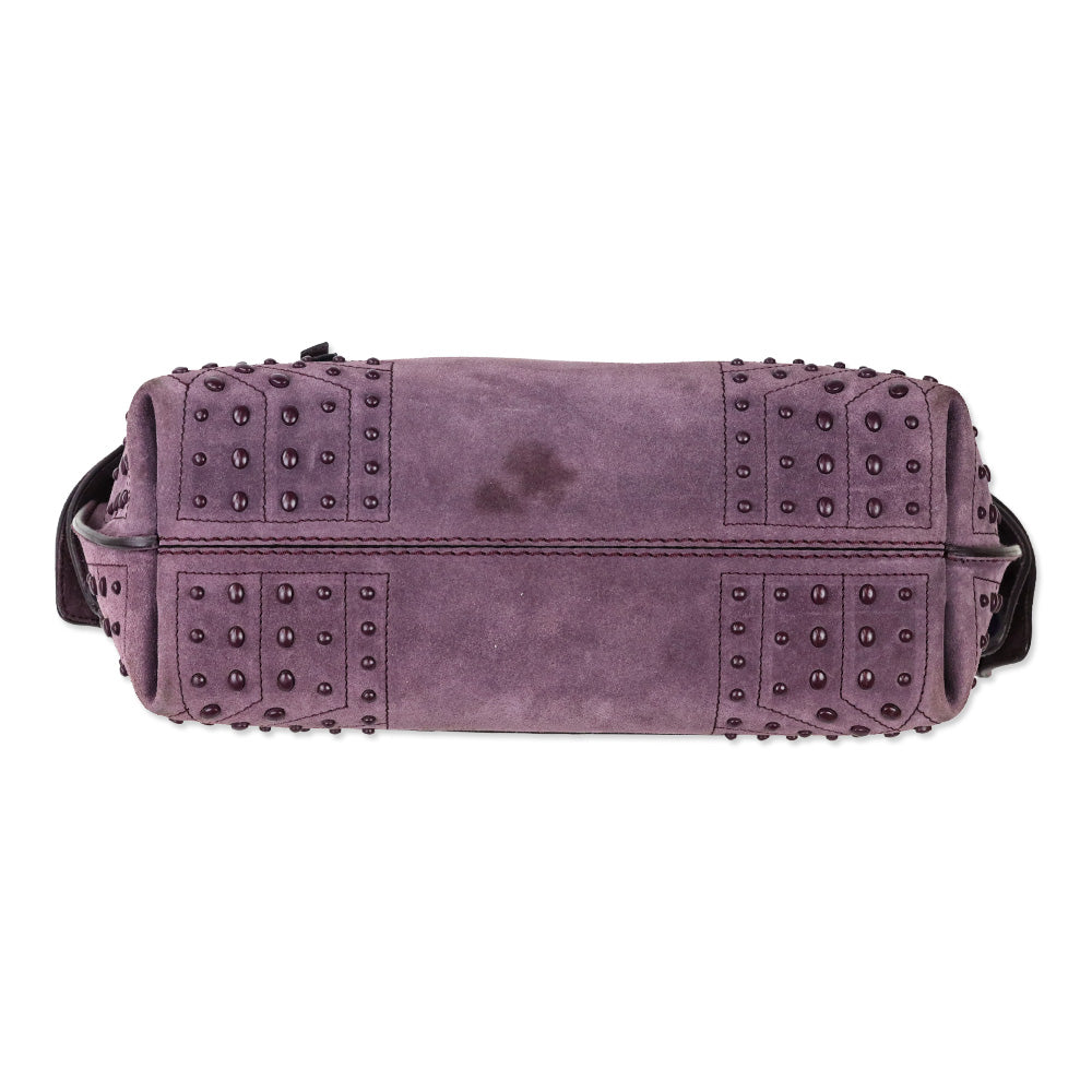 Tod's Purple Suede Studded Medium Wave Bag