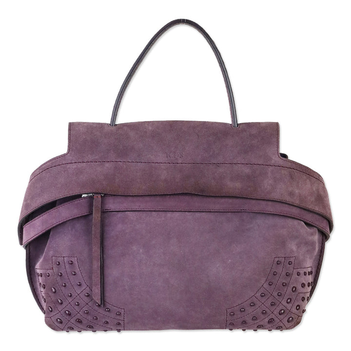 Tod's Purple Suede Studded Medium Wave Bag