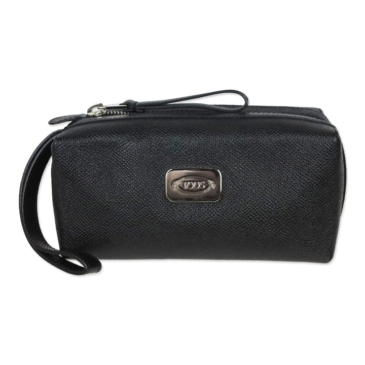 Tod's Black Pebble Leather Pouch with Wristlet