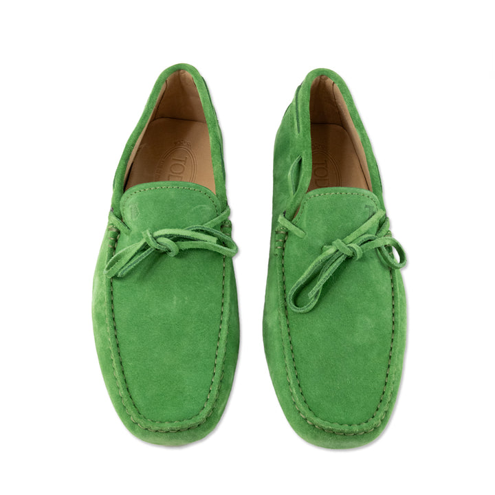 Tods Mens Green Suede Loafer