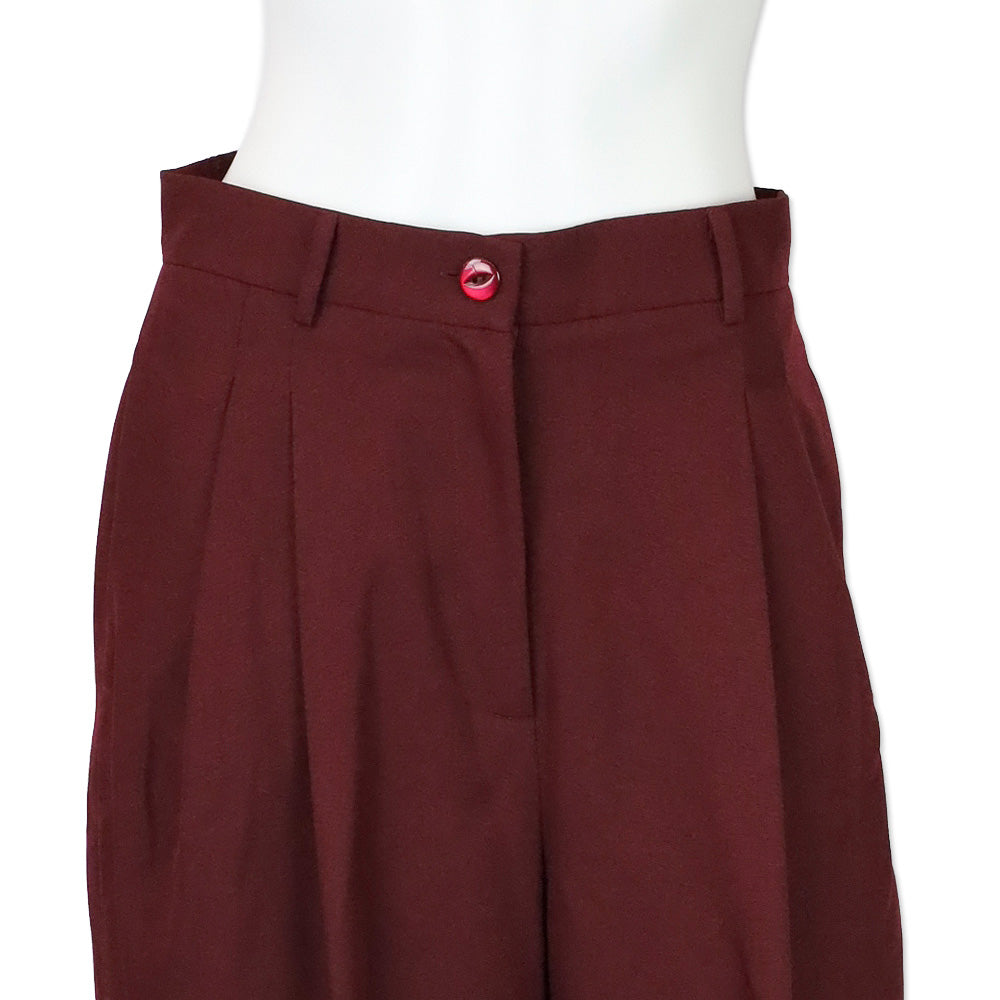 Tolu Coker Burgundy Grain de Poudre Pleated Wide-Leg Pants